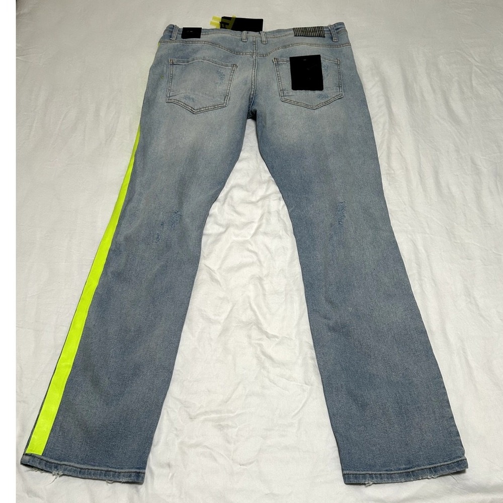 RON TOMSON Mens Modern Splattered Stripe Jeans Denim W/34 X L/34 Slim Fit New - Picture 2 of 8